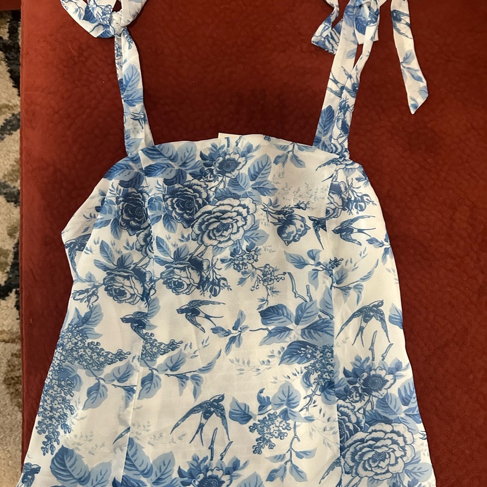 RIHOAS Blue and White Floral Smocked Dress